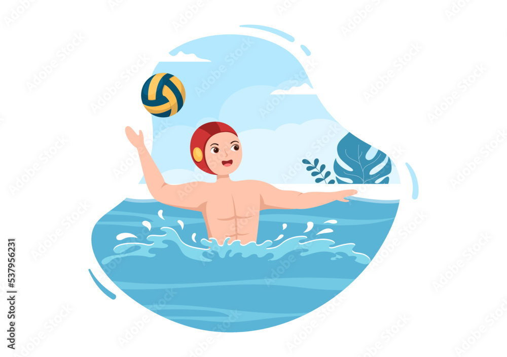 Water Polo Sport Player Playing to Throw the Ball on the Opponent's Goal in the Swimming Pool in Flat Cartoon Hand Drawn Templates Illustration Water Polo Sport Player Playing to Throw the Ball on the Opponent's Goal in the Swimming Pool in Flat Cartoon Hand Drawn Templates Illustration