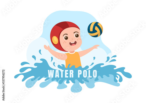 Water Polo Sport Player Playing to Throw the Ball on the Opponent's Goal in the Swimming Pool in Flat Cartoon Hand Drawn Templates Illustration