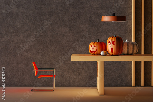 Pumpkins on top of a table photo