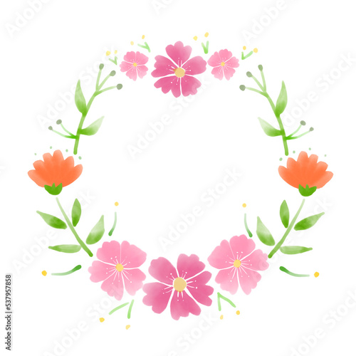 수채화 원형 꽃 리스 테두리 일러스트 이미지