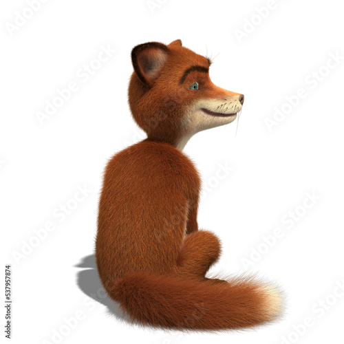 3D rendering of a cartoon fox on an isolated background