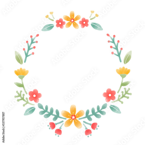 수채화 원형 꽃 리스 테두리 일러스트 이미지