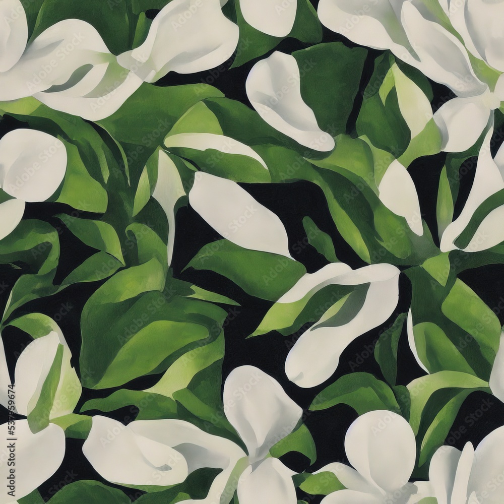 Painting of Magnolias Flower with green leaves - Seamless Pattern Painting of Magnolias Flower with green leaves - Seamless Pattern