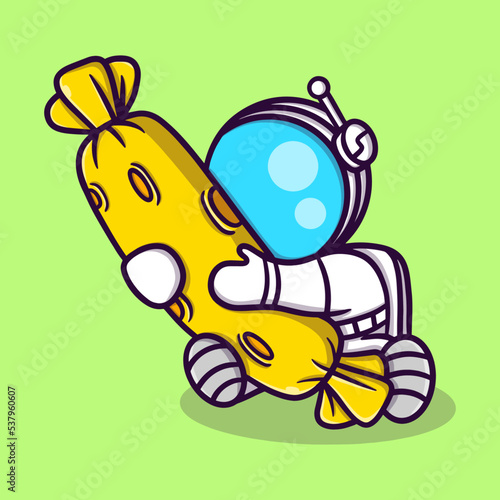 cute astronaut hugging bolster while sleeping cartoon vector icon illustration