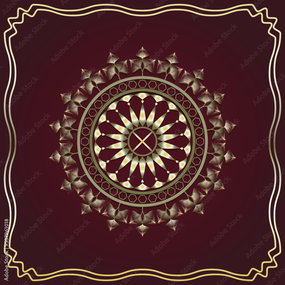 Golden Red Luxury Ornament Circle Frame Pattern Invitation
