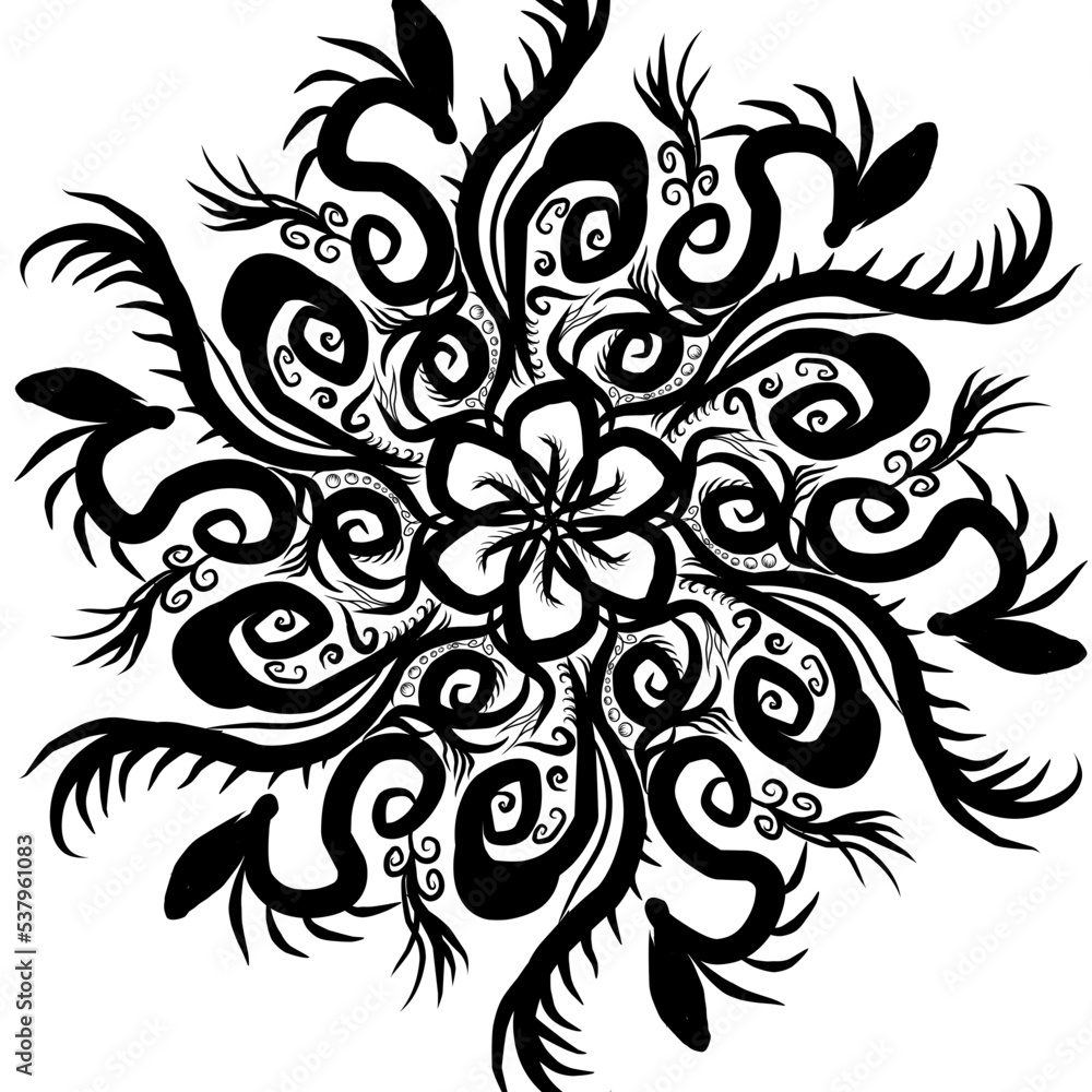 Vector, abstract, contour mandala. Round decorative design elements. Tattoo sketch.