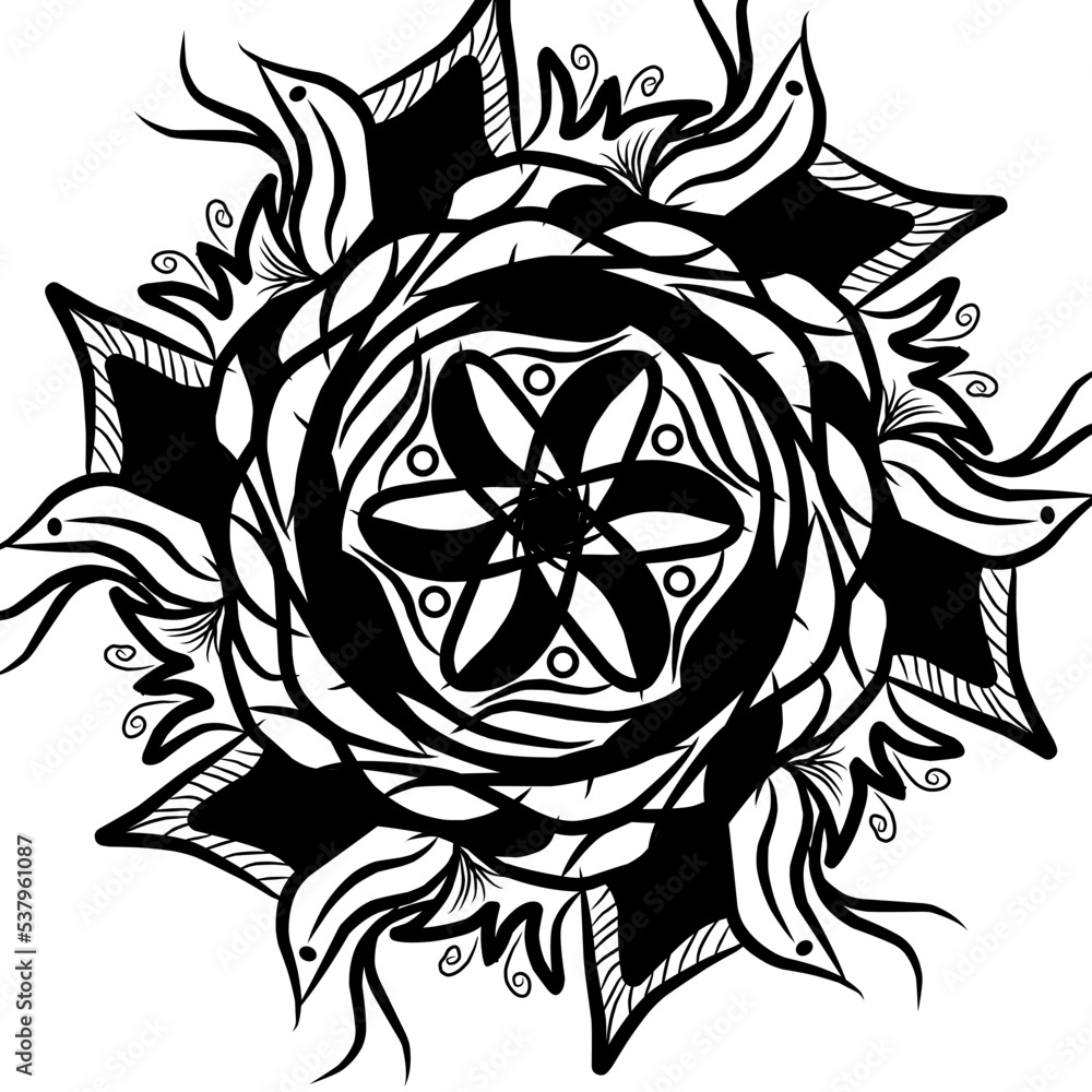 Fototapeta premium Vector, abstract, contour mandala. Round decorative design elements. Tattoo sketch.