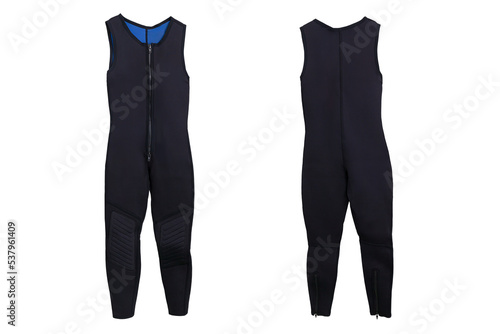 Male black long diving plastic wetsuit for underwater swimming with transparent background