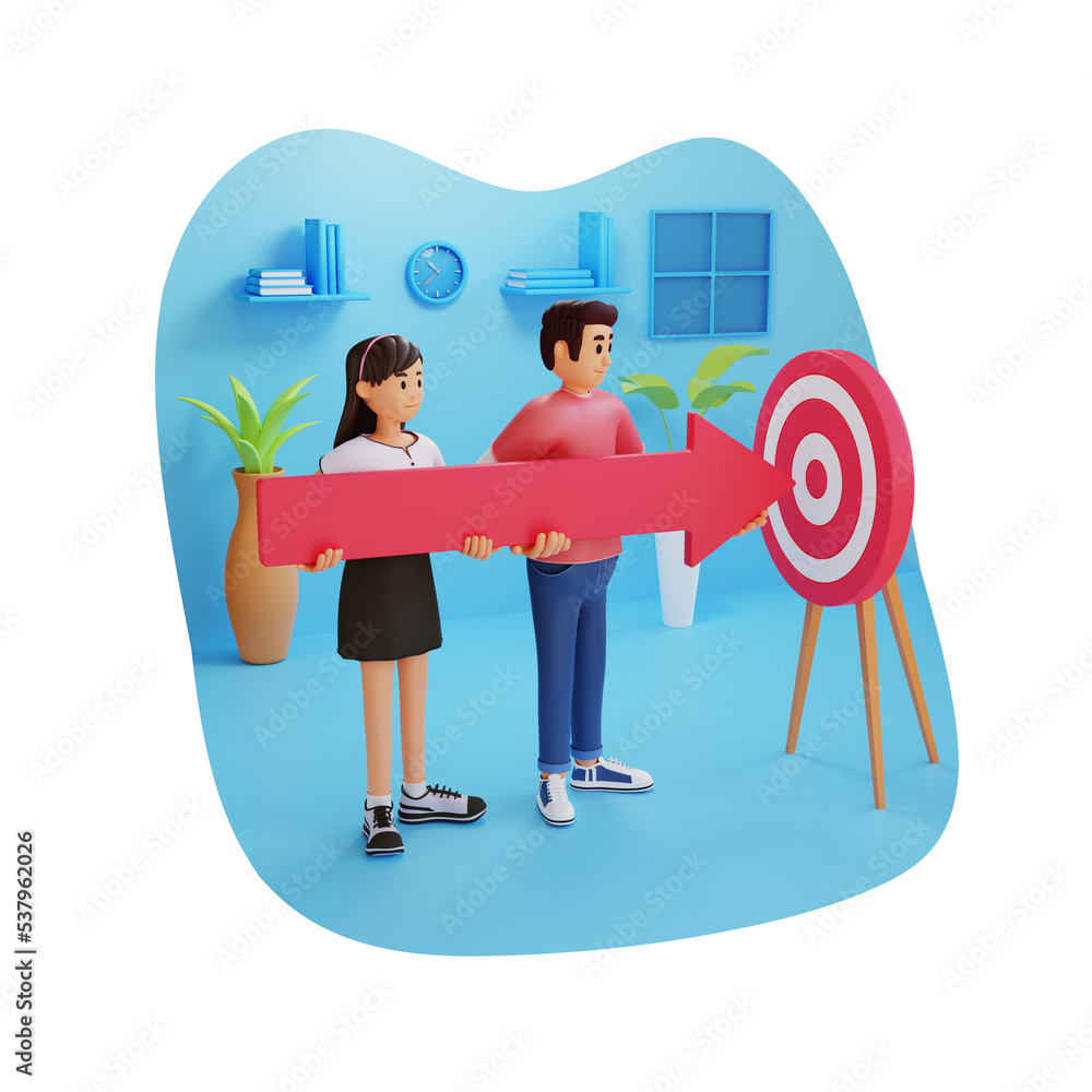 man and woman holding arrow target 3d character illustration man and woman holding arrow target 3d character illustration