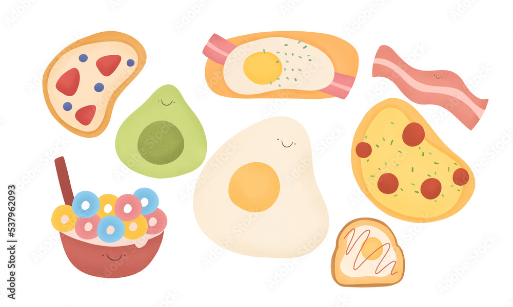 set of breakfast,hand drawn food collection,egg,avocado,bread,cooking set of breakfast,hand drawn food collection,egg,avocado,bread,cooking