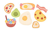 set of breakfast,hand drawn food collection,egg,avocado,bread,cooking