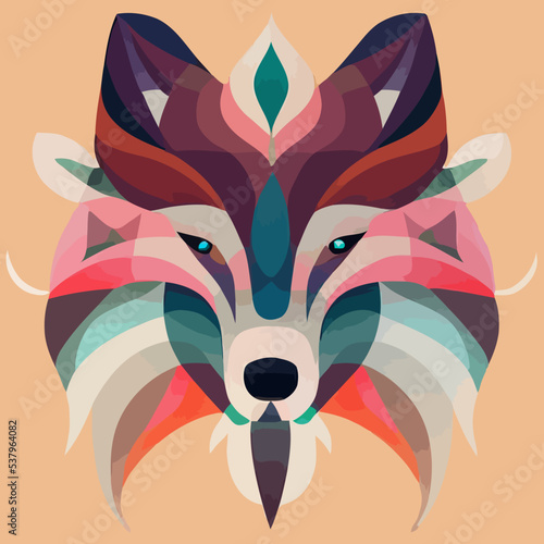 illustration Vector graphic of wolf in tribal hand drawn style with soft color isolated good for logo, mascot, print or customize your design