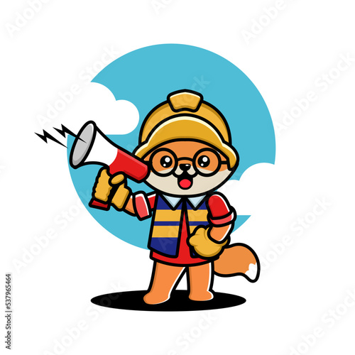 Cute fox construction worker cartoon