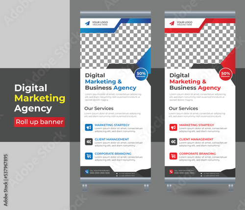 Digital marketing roll-up banner, pull-up, signage stand, standee roll-up banner, corporate banner, business flyer, agency print-ready banner template design