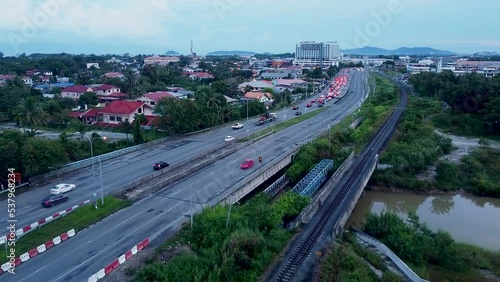 traffic on highway taken by drone 