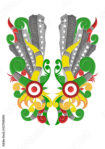 abstract background with flowers and two wings. dayaknese ornament photo