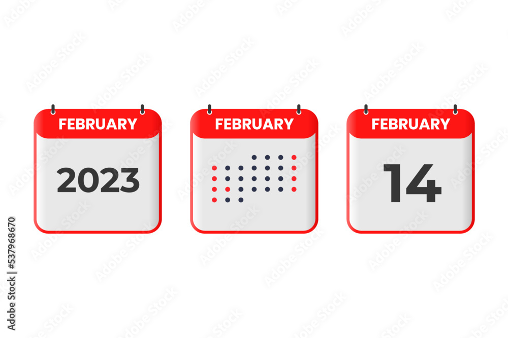 February 14 calendar design icon. 2023 calendar schedule, appointment,  important date concept Stock Vector | Adobe Stock