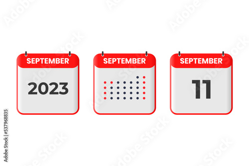 September 11 calendar design icon. 2023 calendar schedule, appointment, important date concept photo