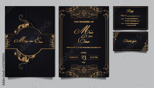 luxury elegant wedding invitation template design set