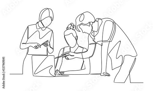 Continuous line drawing of group of business people having discussion
