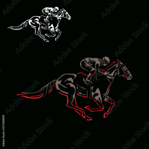 racing horse logo, silhouette of smart jockey ridding big horse, vector illustrations