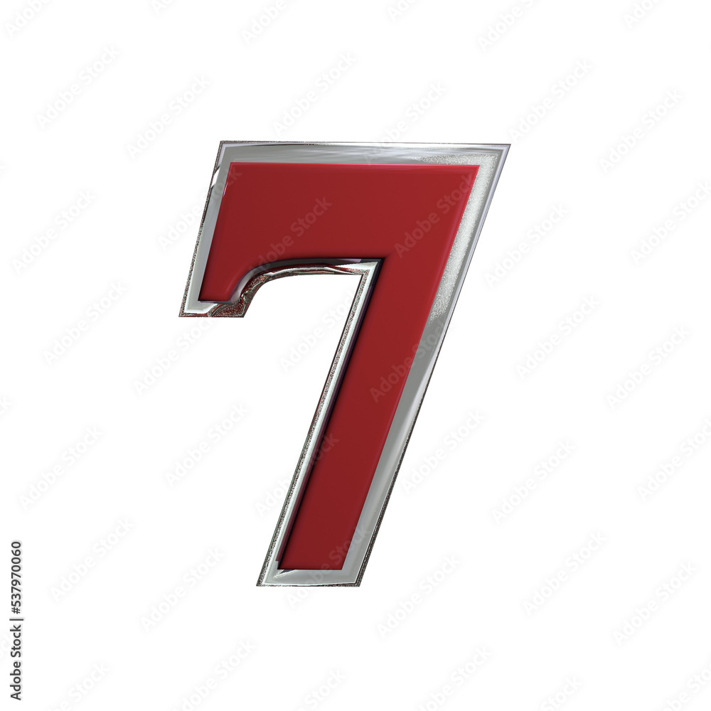 Number 7 3D render red color png Number 7 3D render red color png