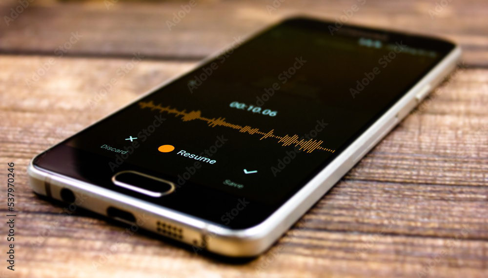 Voice recorder on a smartphone. Voice recording wave on the screen of a