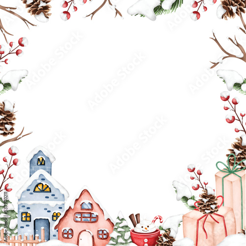 Watercolor illustration winter season frame