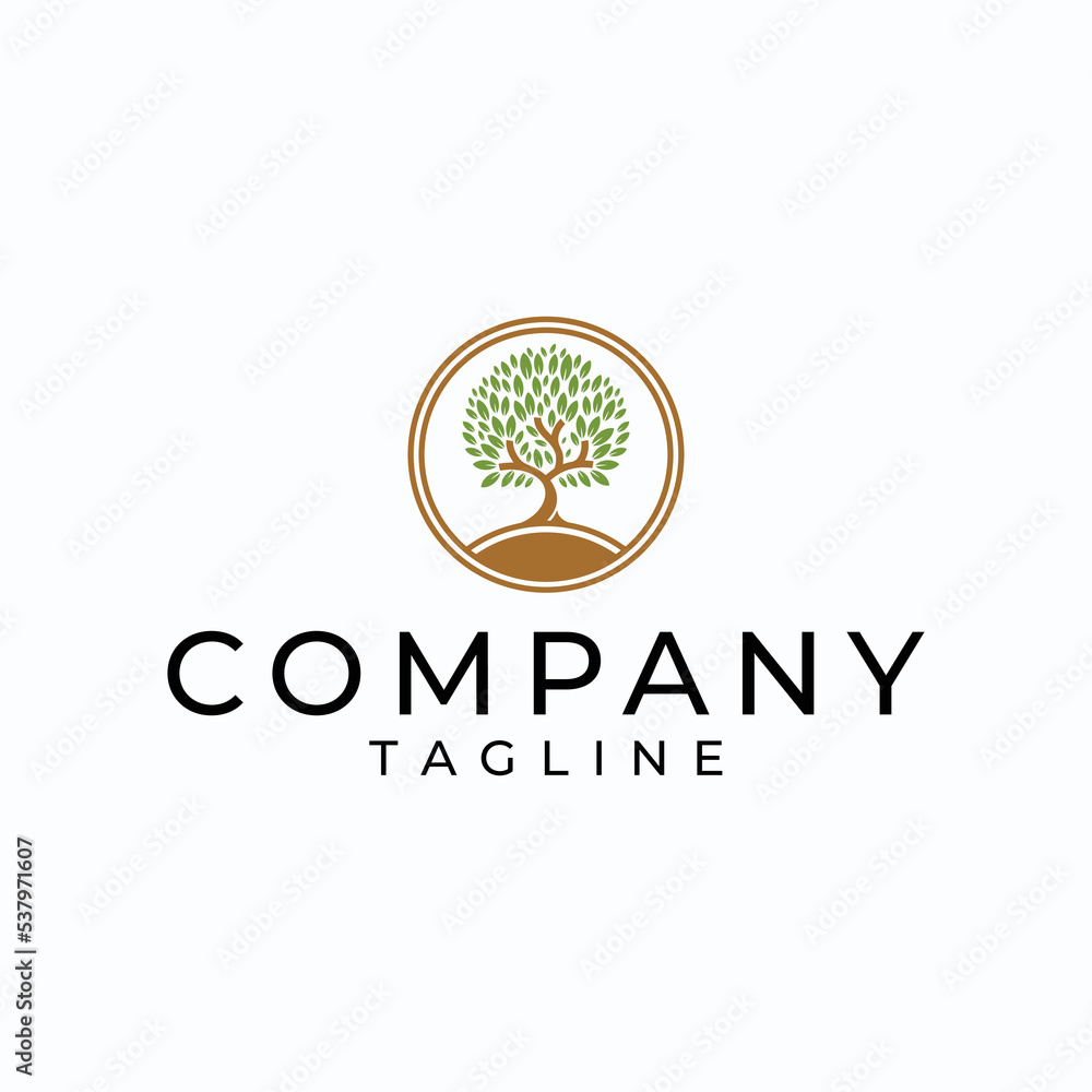 Fototapeta premium Leafy tree logo design with circle around it