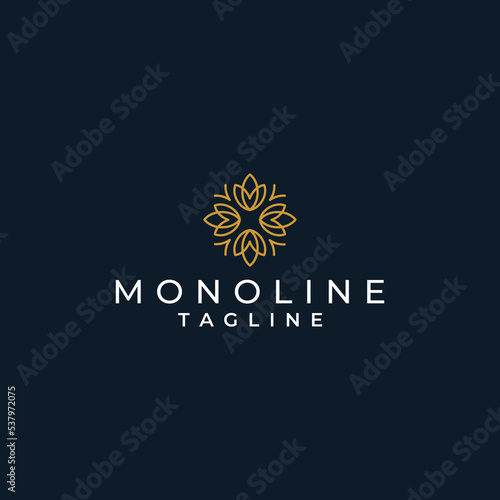 Golden yellow flower shaped mandala logo design.