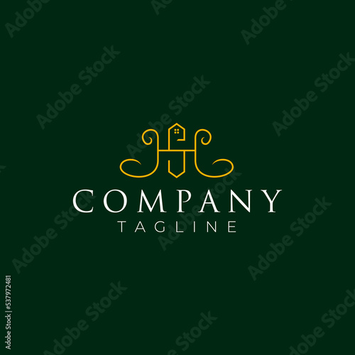 Monoline logo design a combination of the letter HS and house