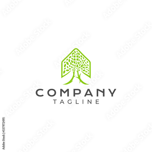 Logo design a combination of a house and a tree.