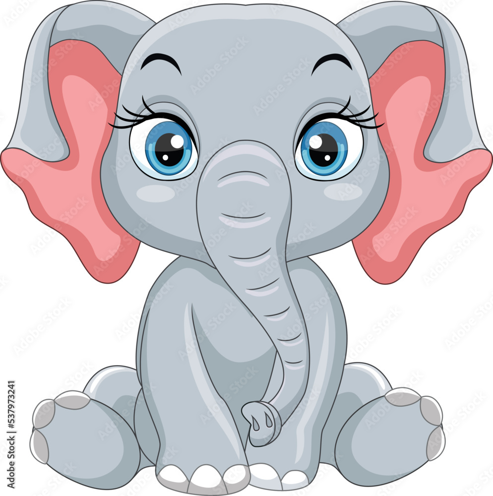 Fototapeta premium Cartoon funny baby elephant sitting