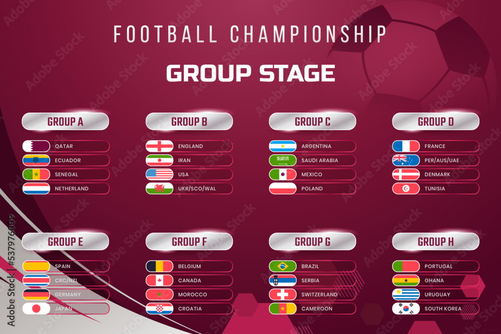 Vecteur Stock FIFA World Cup 2022. Group stage template of world football  championship in Qatar 2022. Vector Illustration. | Adobe Stock