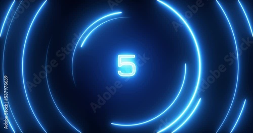 Neon bright glowing countdown timer from 10 to 0.
Images of digital, science fiction, near future, etc.