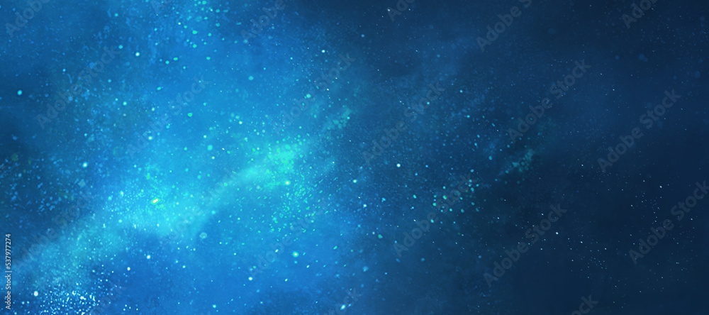 青緑色の星空の風景イラスト　宇宙　星雲　背景イラスト