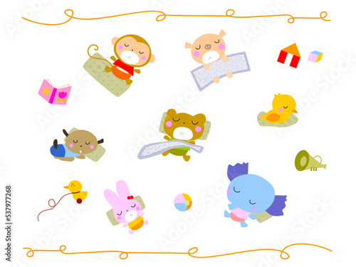 お昼寝する動物たちのアイコンセット