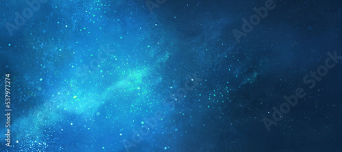青緑色の星空の風景イラスト 宇宙 星雲 背景イラスト