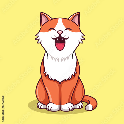 Cute cat sitting yawning cartoon illustration