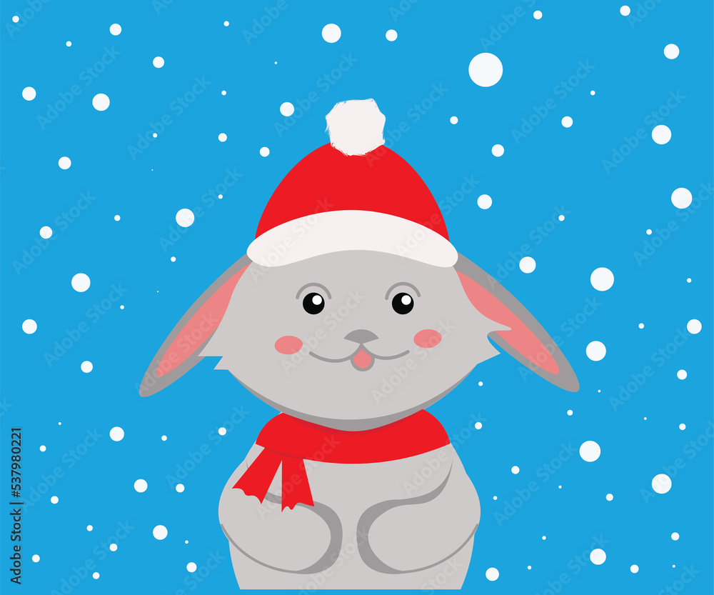 Christmas blue background with snowflakes and a hare Christmas blue background with snowflakes and a hare