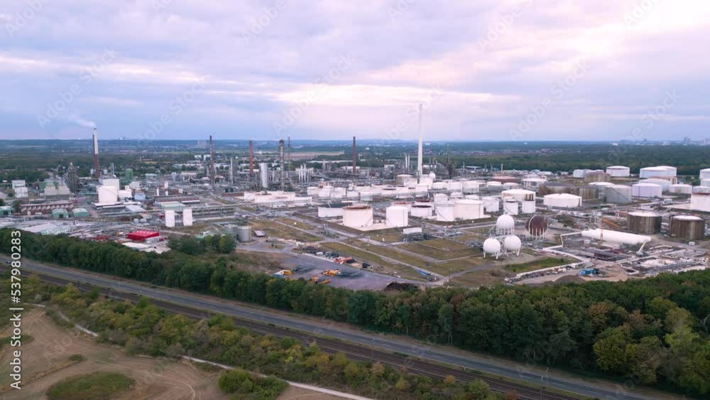 Cologne, North RhineWestphalia, Germany drone flyover a refinery oil