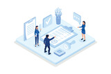 Public finance, Characters receiving grant, isometric vector modern illustration