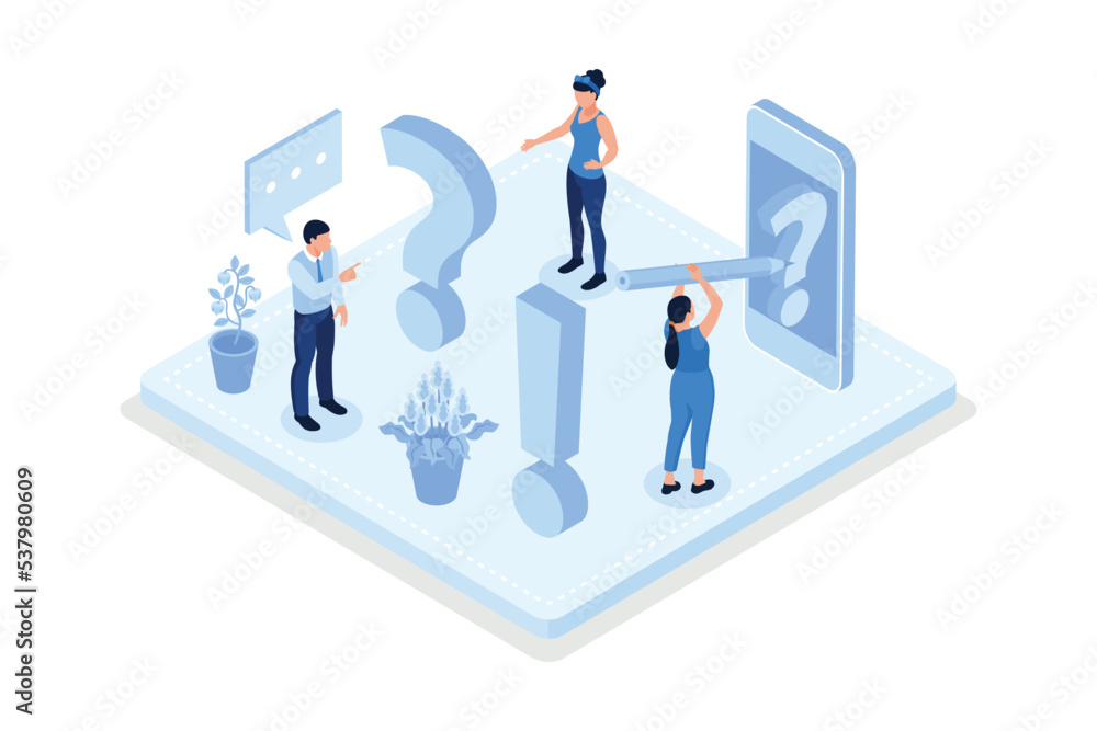 Feedback and review, Characters giving positive feedback to helpdesk service, isometric vector modern illustration