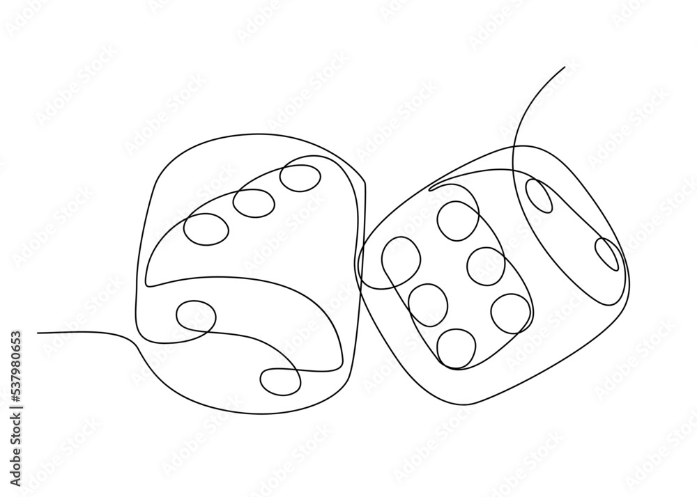 One continuous line drawing of dice. Thin Line Illustration vector