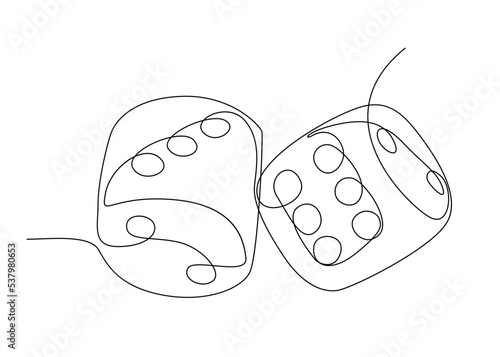 One continuous line drawing of dice. Thin Line Illustration vector concept. Contour Drawing Creative ideas.