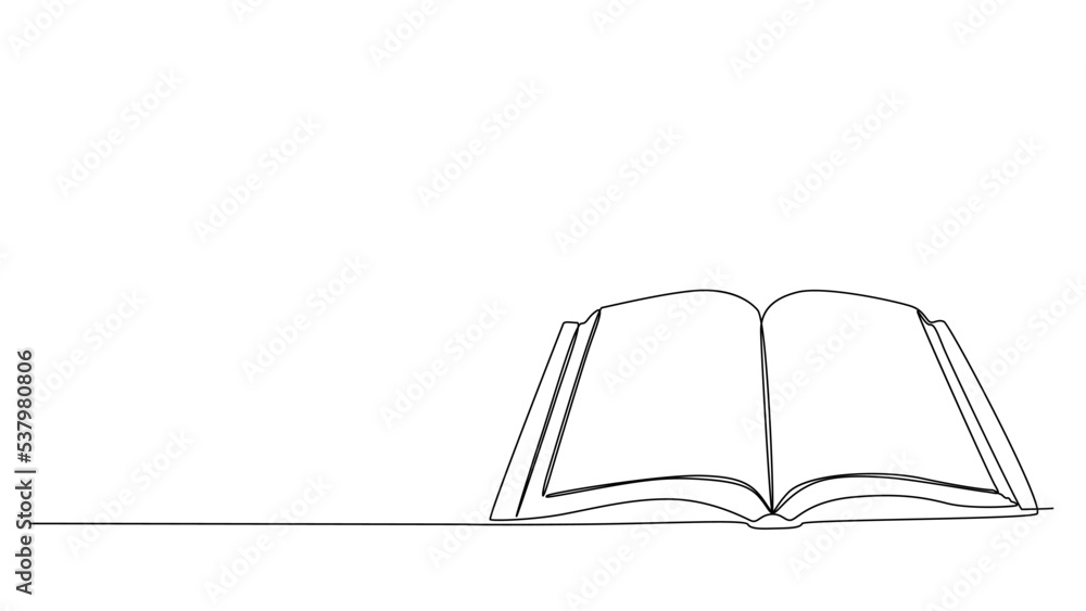 One continuous line drawing of opened book. Thin Line Illustration vector concept. Contour Drawing Creative ideas. One continuous line drawing of opened book. Thin Line Illustration vector concept. Contour Drawing Creative ideas.