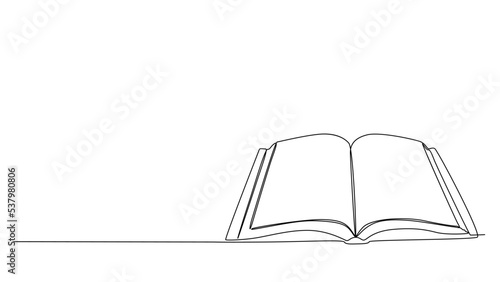 One continuous line drawing of opened book. Thin Line Illustration vector concept. Contour Drawing Creative ideas.
