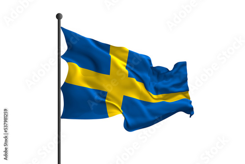 Waving flag of Sweden. 3D rendering illustration.