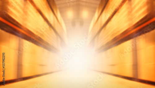 Motion Blurred of Warehouse for Industrial or Logistics Background. Interior Warehouse Space Storage of Tall Shelf. Distribution Supplies Warehouse Storage 