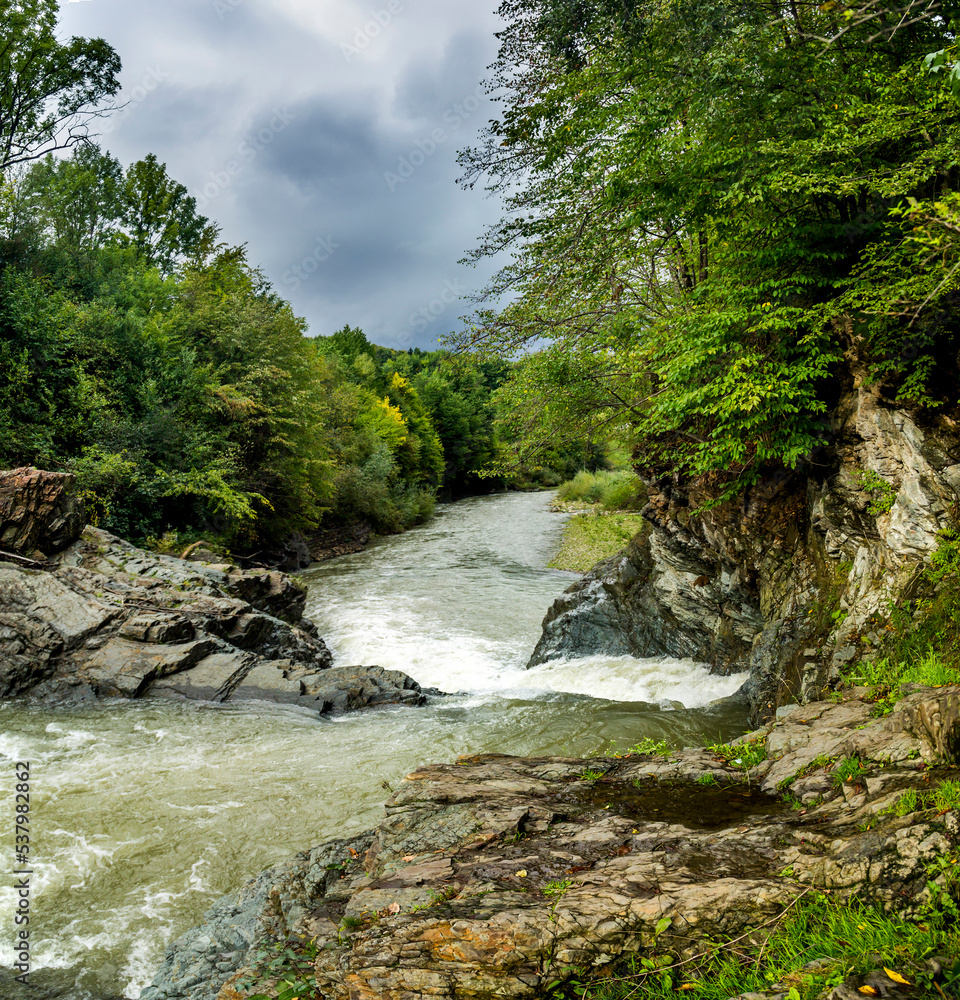 Guk Velykyi (Big Guk) waterfall on Carpathian river Pistynka, Hutsulshchyna National Park, Ukraine